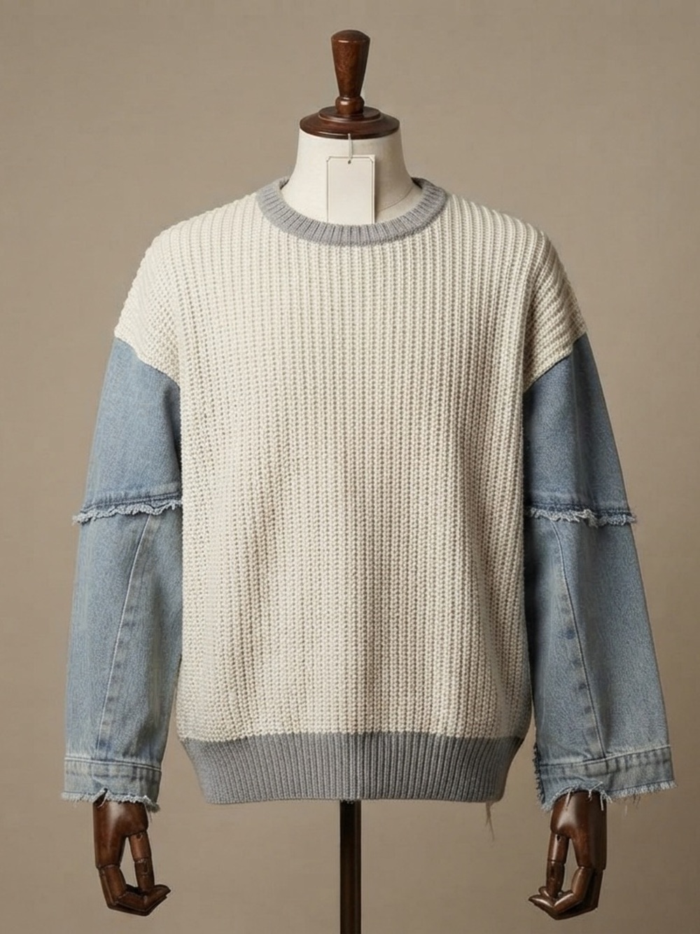 Women's Two-Tone Sweater with Denim Sleeves